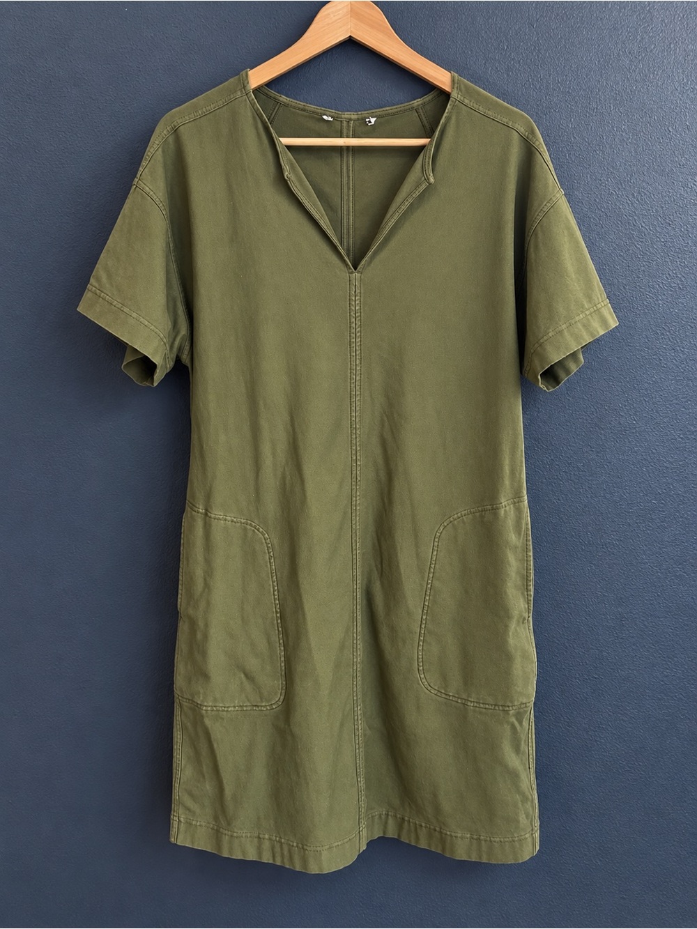 Athleta Olive Green Utility Dress M Cotton Stretch Pockets